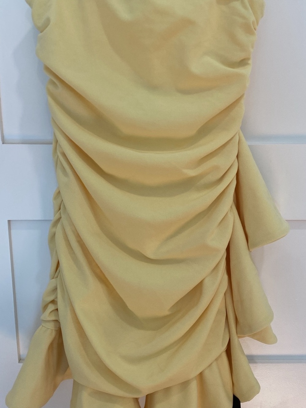 Lulu's Pale Yellow Asymmetrical Ruched Dress